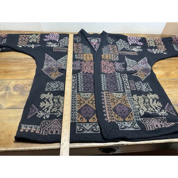 Johnny Was Biya Fenella Embroidered Kimono Cardigan Black Knit Open Front Small - Picture 10 of 16